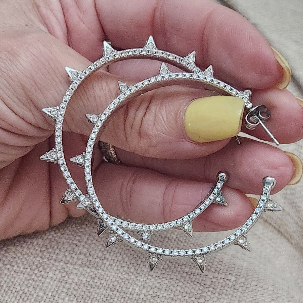 Melinda Maria 2" Silver Spiked Hoop Earrings